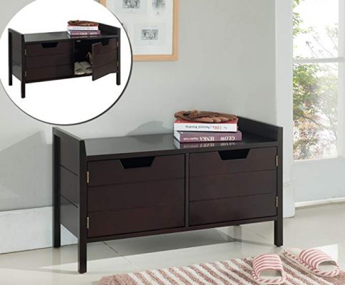 Kings Brand Furniture Wood Storage Bench with Doors, Espresso Review