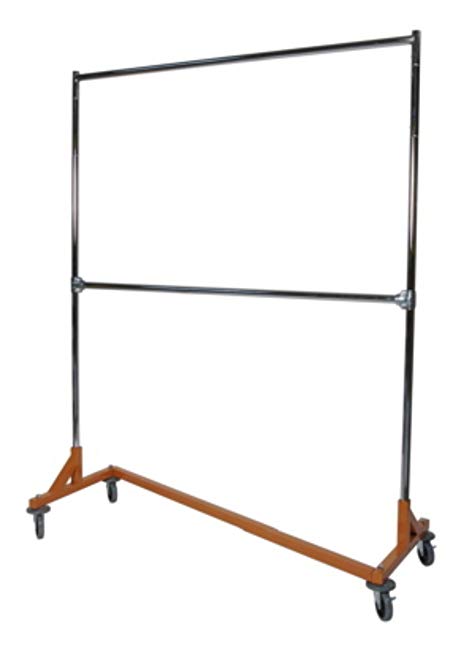 Deluxe Commercial Grade Rolling Z Rack Garment Rack with OSHA Safety Orange Nesting Base, 400lb Capacity, Double Bar and Adjustable Height Chrome Uprights