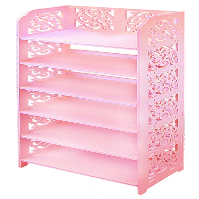 Jerry & Maggie - 6 tier WPC Shoe Rack / Shoe Storage Stackable Shelves Free Standing Shoe Racks - WIDE | Pink