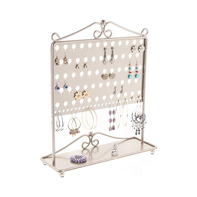 Angelynn's Earring Holder Organizer Jewelry Tree Stand Storage Rack, Ginger Satin Nickel Silver