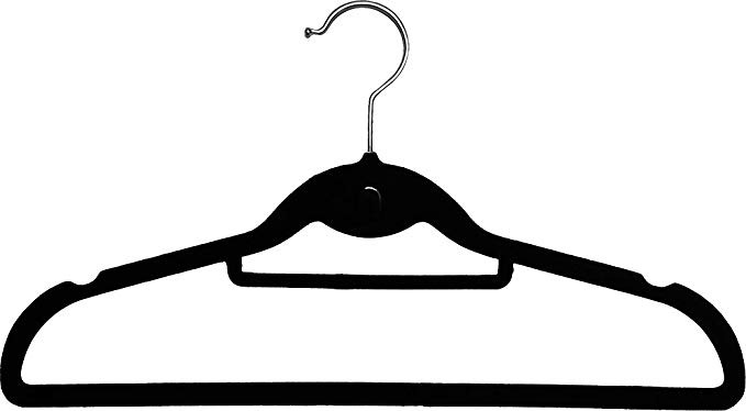 The Great American Hanger Company Black Cascading Slim-Line Hanger, Box of 100 Stackable Velvet Ultra Thin Suit Hangers with Tie Bar, Notches, and Chrome Swivel Hook
