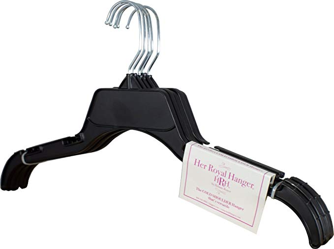The Great American Hanger Company Black Plastic Cold Shoulder Hanger, Box of 100 Slim Top Hangers with 4 Notches for Open Shoulder Clothing by Her Royal Hanger
