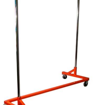 Deluxe Commercial Grade Rolling Z Rack Garment Rack with Nesting OSHA Safety Orange Base, 400lb Capacity, Single Bar and Adjustable Height Chrome Uprights Review