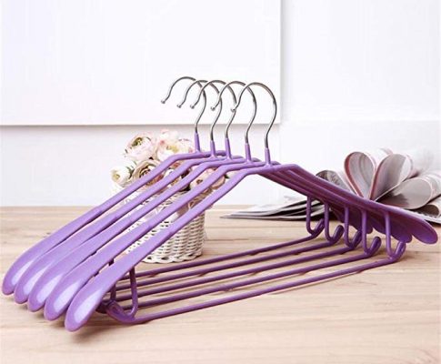 WWZY Plastic dip Non-slip Wide shoulder No trace Hanger Home Dry and wet use Clothing Drying Racks Shirt Blouse Multicolour Hangers (pack of 10) , purple , 45cm Review