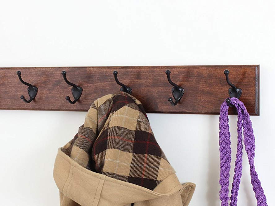 Solid Cherry Wall Mounted Coat Rack with Oil Rubbed Bronze Wall Coat Hooks - Made In the USA
