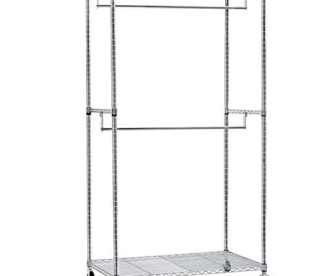 Tatkraft Empire Heavy Duty Garment Rack with Wheels, Top and Bottom Shelves and 2 Hanging Racks for Clothes, Hold Up to 100 kg, Chromed Steel Review
