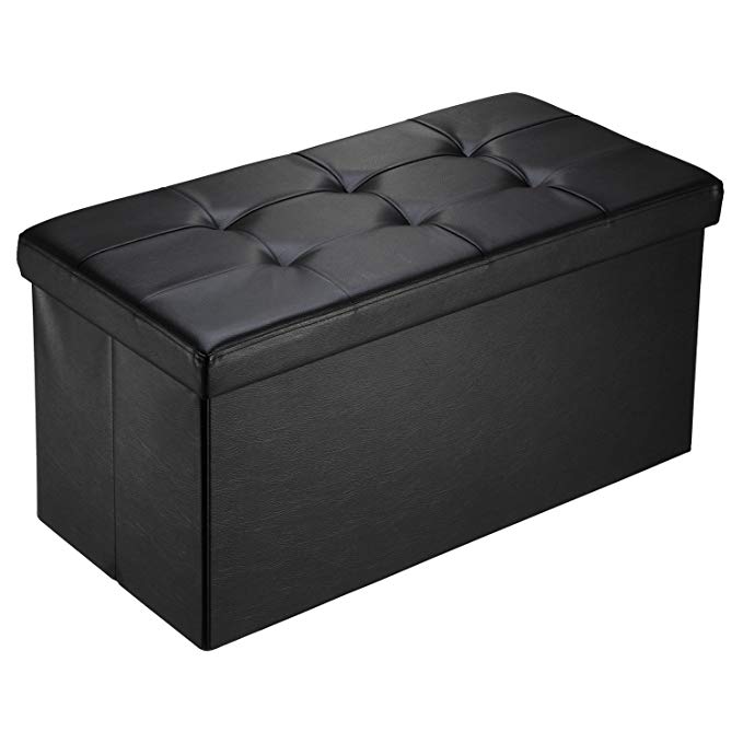 Ollieroo Faux Leather Folding Storage Ottoman Bench Foot Rest Stool Seat Black 30''X15''X15''