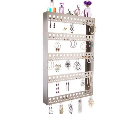 Angelynn’s Wall Large Long Earring Holder Organizer Jewelry Storage Rack with Shelf, Nichole Satin Nickel Silver Review