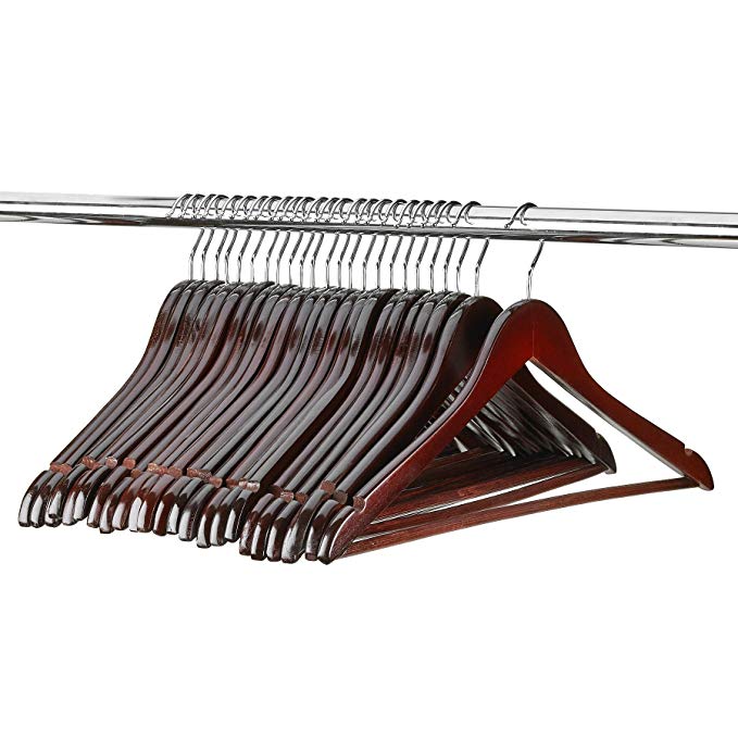 Premium Wooden Mahogany Suit Hangers - 96 Pack of Coat Hangers and Black Dress Suit Ultra Smooth Hanger - Strong and Durable Suit Hangers