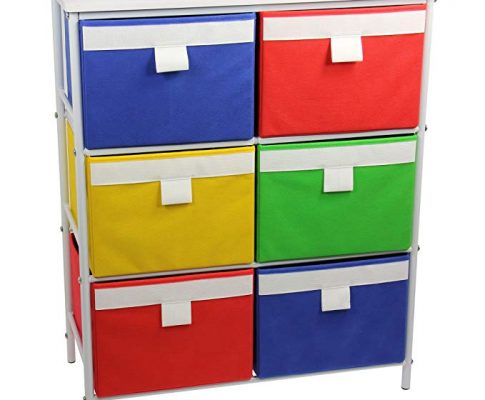 Household Essentials Metal Storage Unit with 3 Shelves and 6 Removable Multi-Colored Bins, White Review