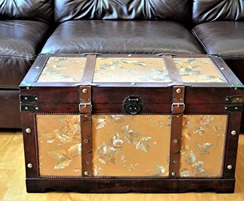 Gold Leaves Medium Wood Storage Trunk Wooden Treasure Chest Review