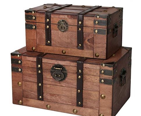 SLPR Alexander Wooden Trunk Chest with Straps (Set of 2, Rich Cognac) | Decorative Treasure Stash Box Old-Fashioned Antique Vintage Style for Birthday Parties Wedding Decoration Review