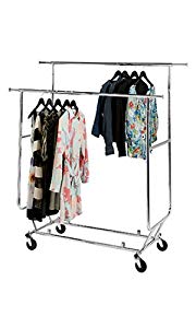 New Double Rail Collapsible Chrome Rolling Clothing/garment Rack