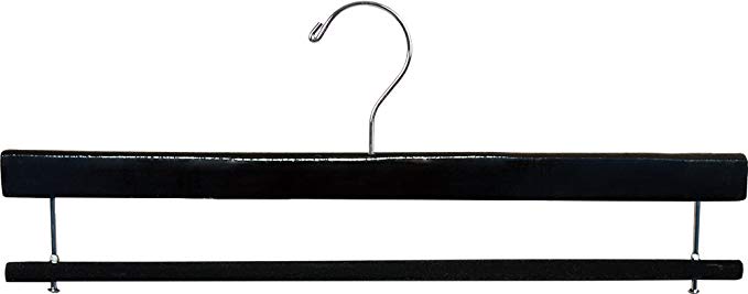 The Great American Hanger Company Black Wooden Extra Long Pants Hanger with Flocked Velvet Bar, Box of 25 16 Inch Big Wood Bottoms Hangers