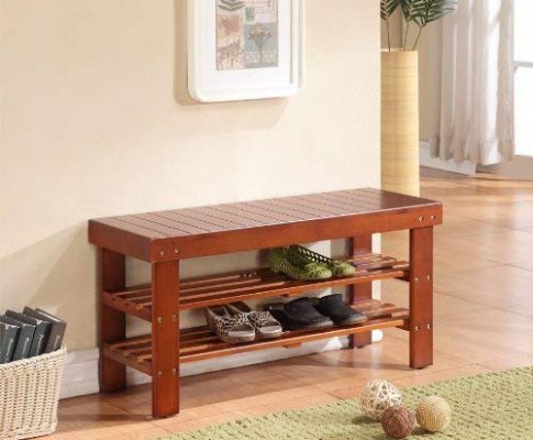 Light Brown Finish Solid Wood Storage Shoe Bench Shelf Review