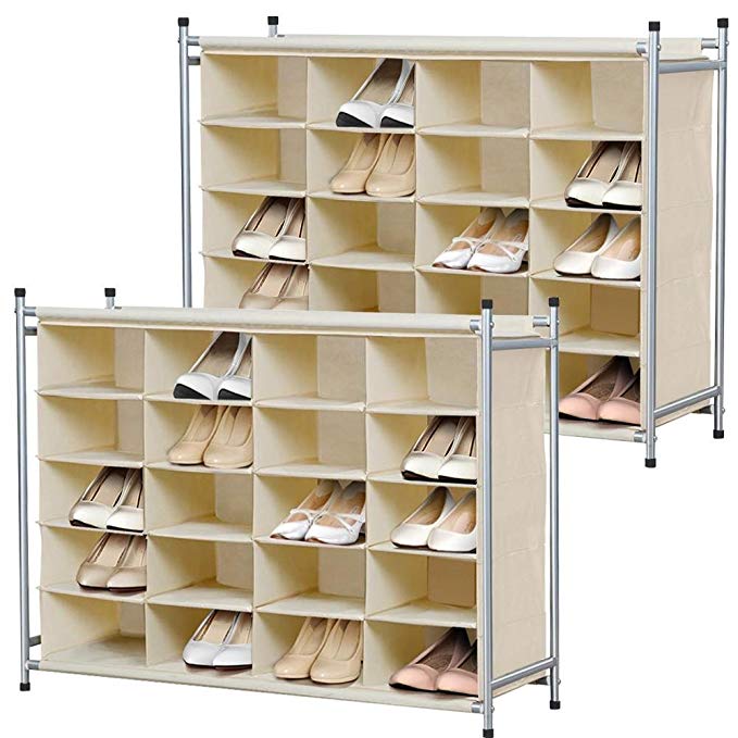 Yaheetech 2 Set 5 Tier Shoe Storage Organizer Rack 20 Capacity Nonwoven Fabric Stackable Space Saving Cabinet Tower - Beige