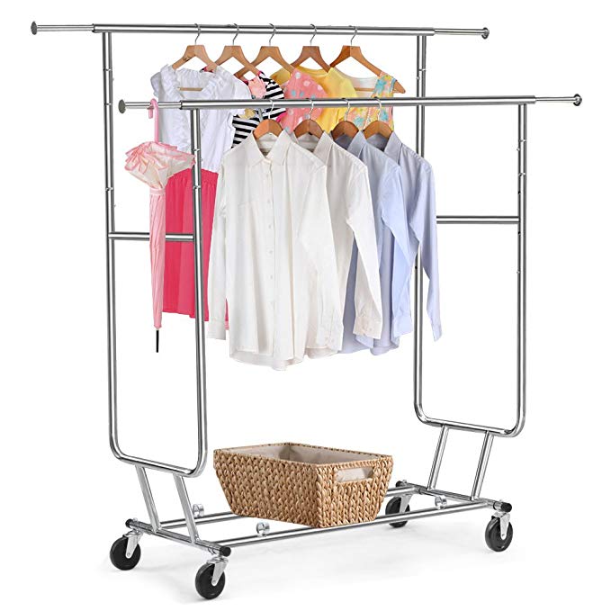 bestfurnitures Collapsible Double Rail Commercial Grade Clothing Rack