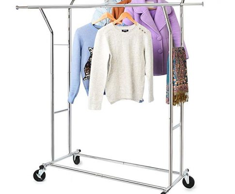 Hokeeper 330 Lbs Load Capacity Commercial Grade Clothing Garment Racks Heavy Duty Double Rails Adjustable Collapsible Rolling Clothes Rack, Chrome Finish Review