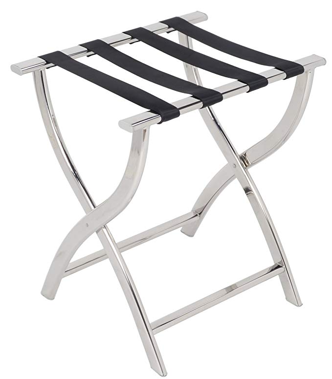AMENITIES DEPOT Folding Chrome Stainless Steel Luggage Rack (J-12A)