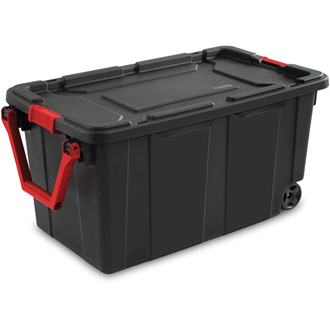 Gallon Wheeled Industrial Tote , Ergonomic handle that rotates up for easy pulling