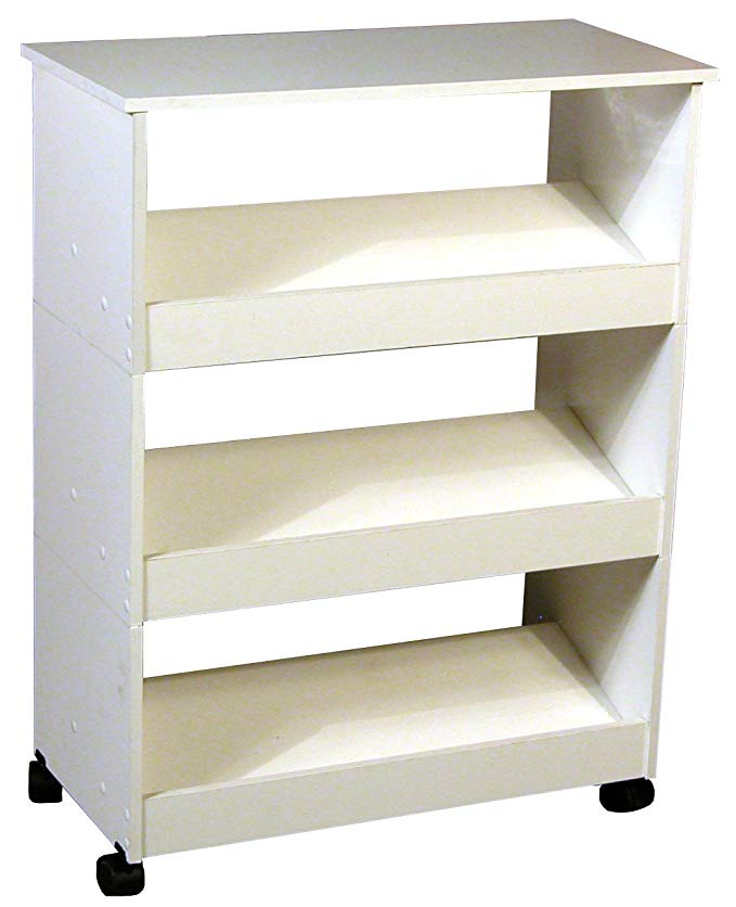 Mobile Shoe Caddy w Top & 3 Slanted Shelves in White Finish
