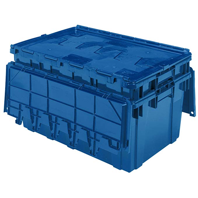Buckhorn AR2717120209000 Attached Lid Flip Top Storage and Distribution Plastic Tote, 27-Inch x 17-Inch x 12-Inch, Blue