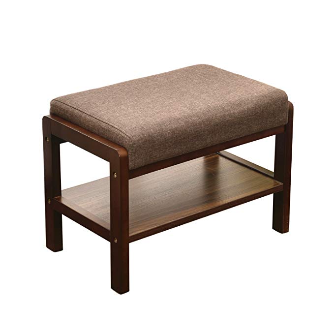 Laputa Upholstered Shoe Bench With Storage, Lightweight and Compact, Great For Entryway or Closet, Natural Wood Shoe Bench Ottoman With Padded Seat For Comfortable Seating(Nut-brown)