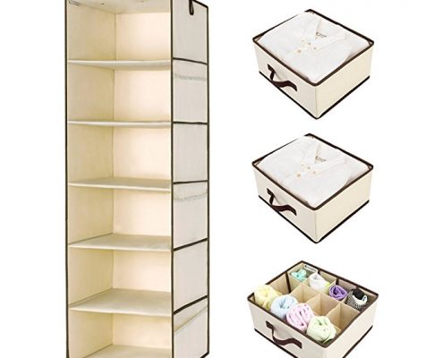 StorageWorks Hanging Closet Organizer, Foldable Closet Hanging Shelves with 2 Drawers & 1 Underwear Drawer, Polyester Canvas, Natural, 6-Shelf, 13.6×12.2×42.5 inches Review