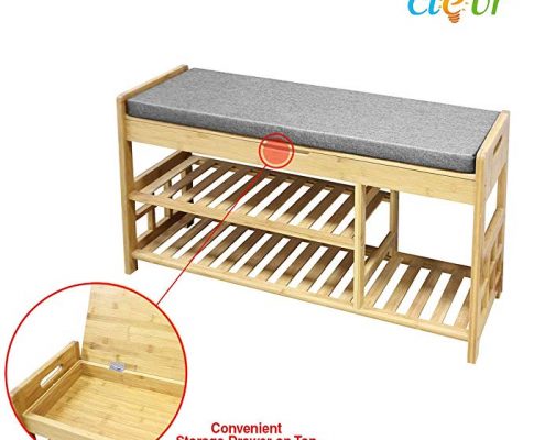 Clevr Natural Bamboo Shoe Storage Rack Bench with 2-Tier Storage Drawer on Top Review