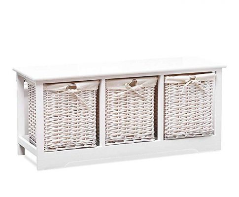 Mecor Wood Storage Bench with 3 Wicker Baskets,Entryway Furniture,Large Rectangular,White Review