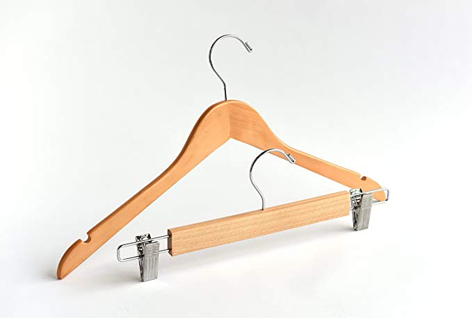 Adult Natural Notched Mix Wooden Hangers, Mix 80 Top 20 Bottom - Economy Series