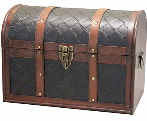 Wooden Leather Round Top Treasure Chest, Decorative storage Trunk with Lockable Latch Review