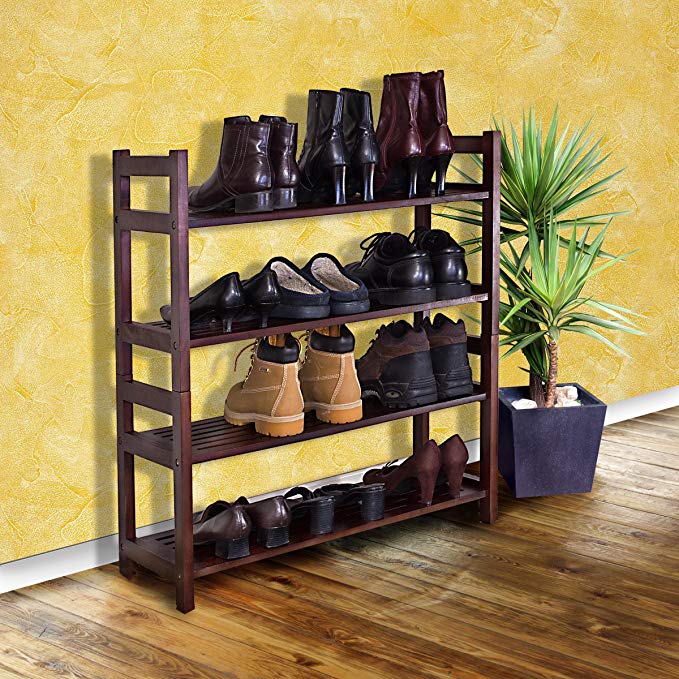 D-Art Collection Veranda Shoe Rack with 4 Tier Shelf, Dark Brown