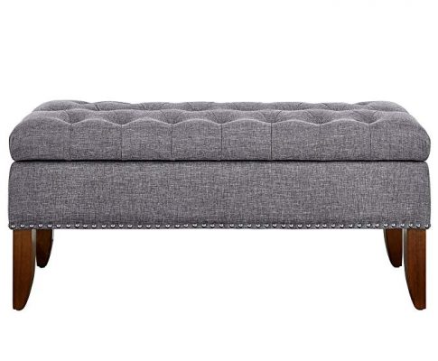 Pulaski Hinged Top Button Tufted Storage Bed Bench in Gray Review